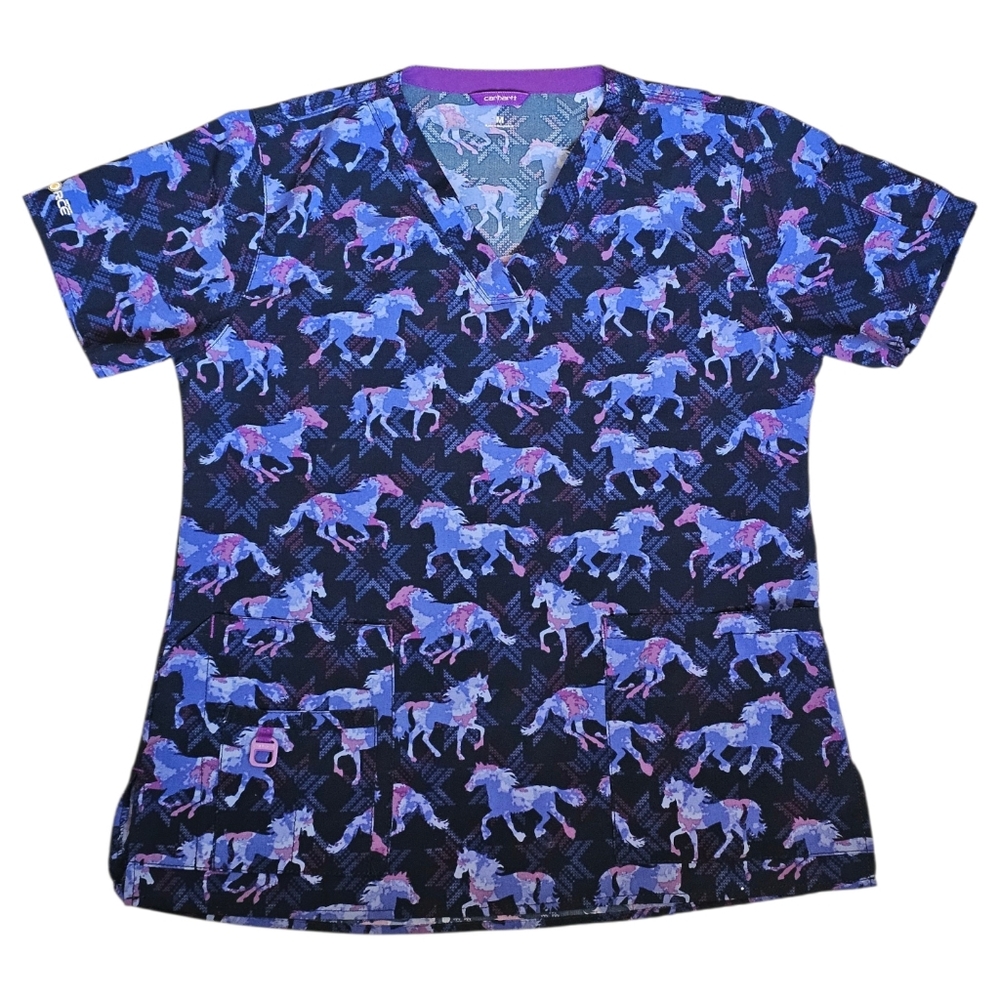 Carhartt Force Scrub Top Womens Blue/Purple/Pink Short Sleeve     Size M